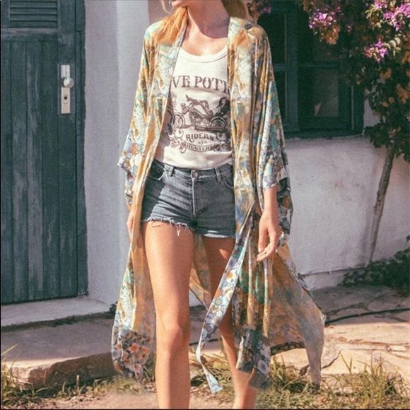 New Willow Maxi Kimono Beach Coverup - Picture 2 of 6